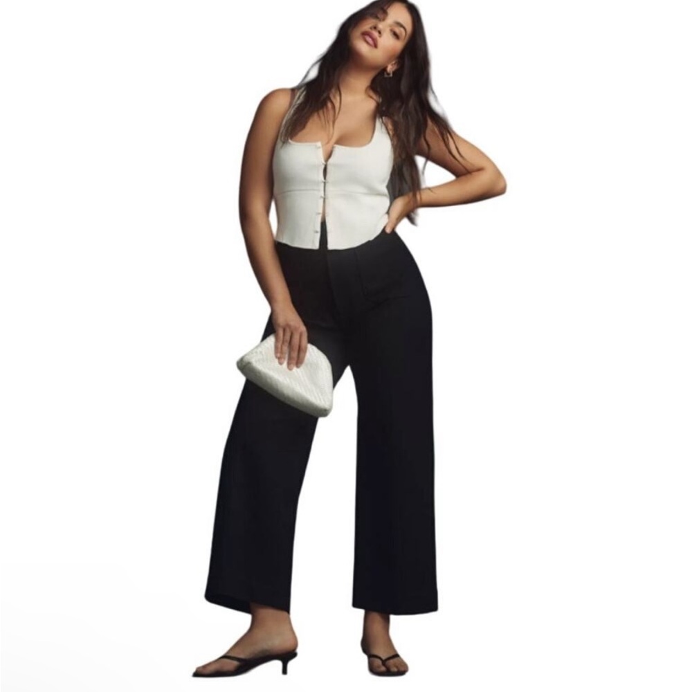 Anthropologie Maeve ~ Colette Cropped Wide-Leg Ponte Edition Black Pant Sz 32